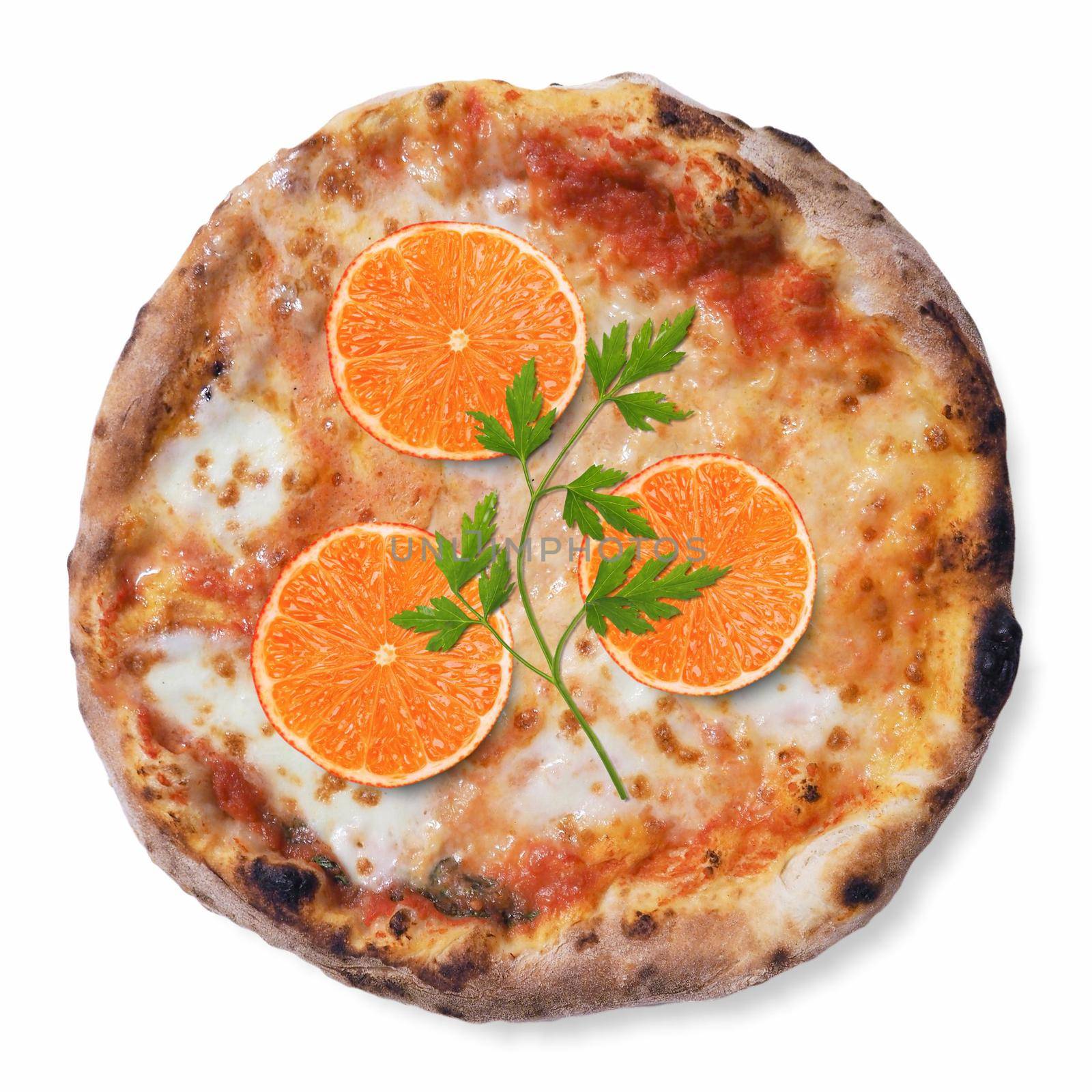 Orange pizza margherita, traditional southern Italian food