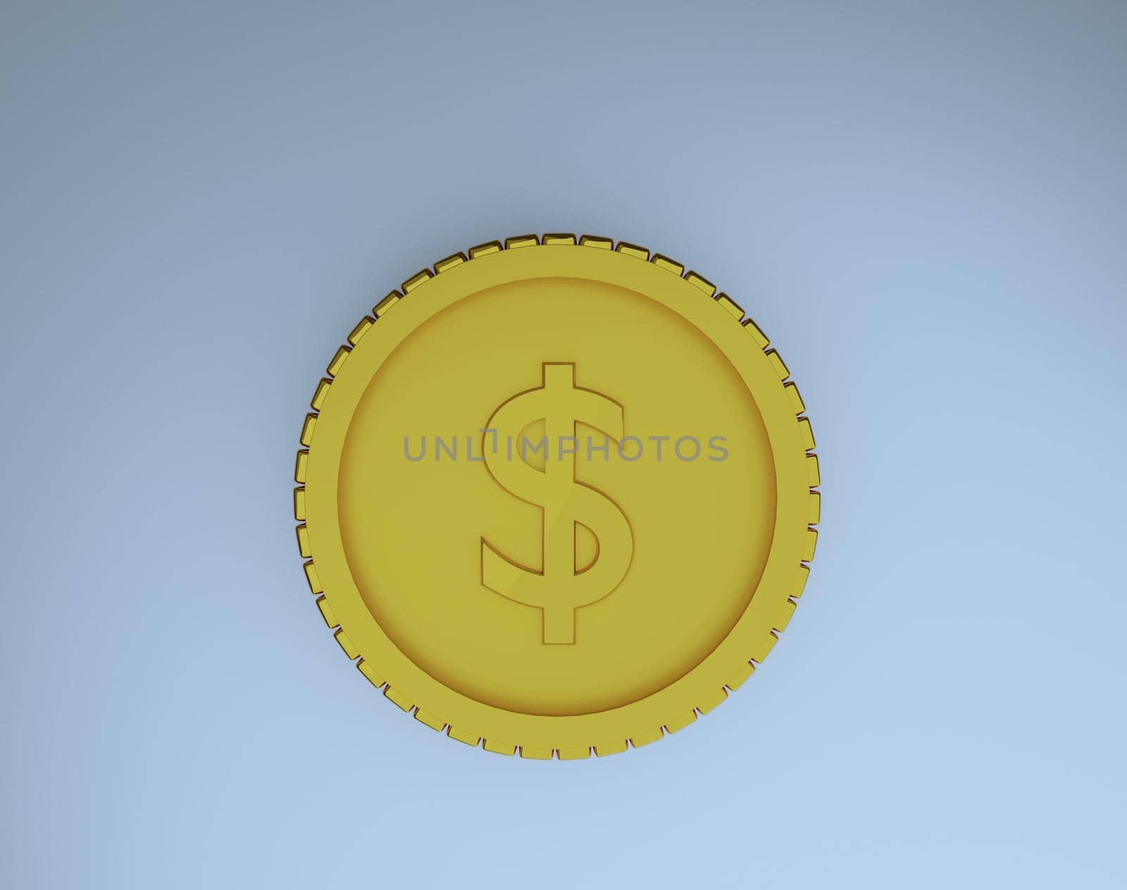 Coin gold money dollar isolated white background 3d rendering.