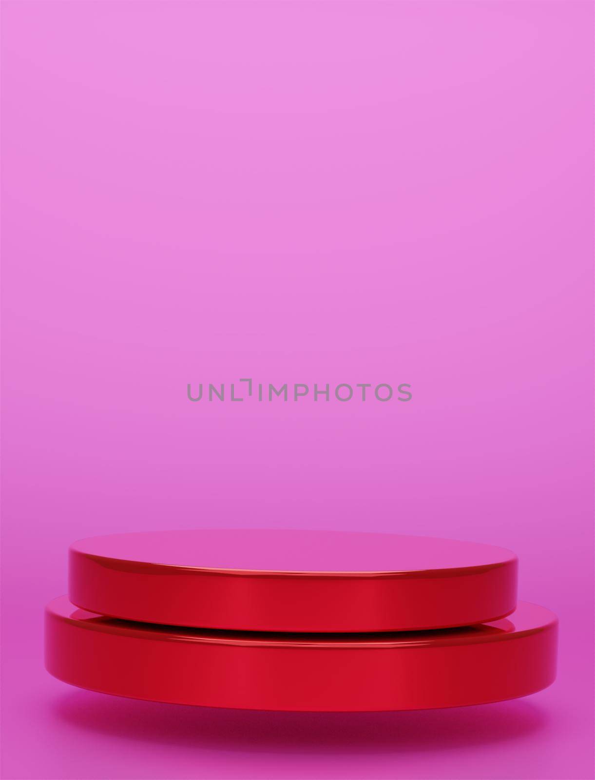 Red geometric circular background vertical image display podium prototype simple podium and commercial product concept pink background 3d rendering