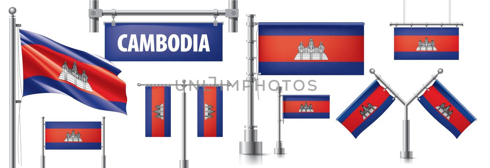 Vector set of the national flag of Cambodia in various creative designs by butenkow