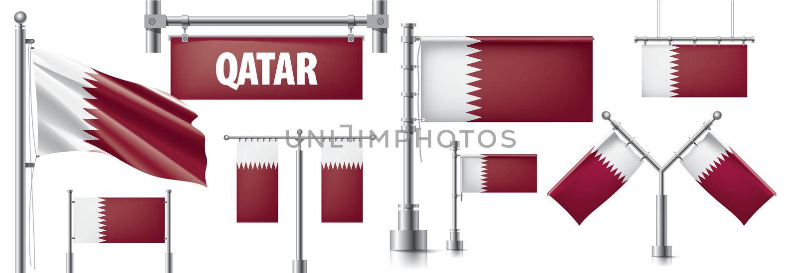 Vector set of the national flag of Qatar in various creative designs.