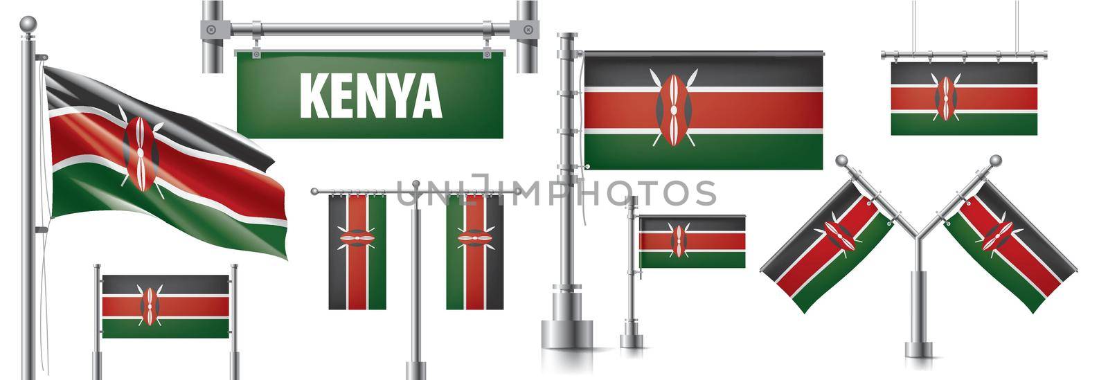 Vector set of the national flag of Kenya in various creative designs by butenkow