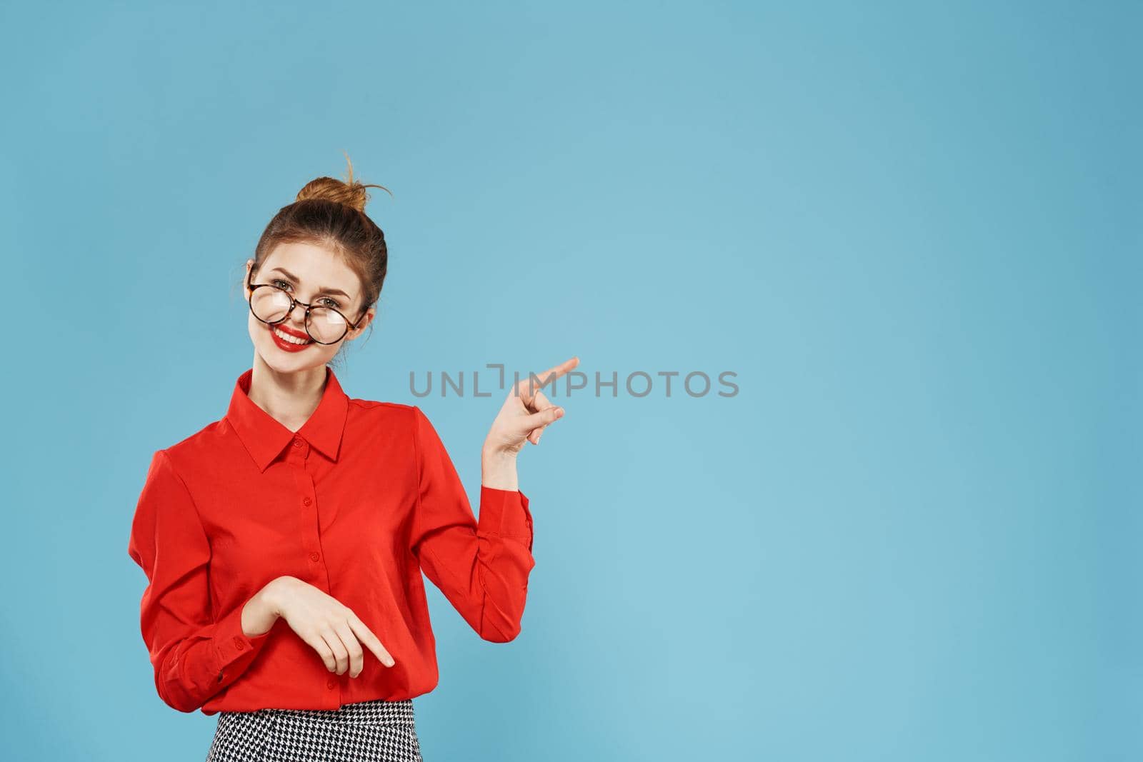 Business woman red shirt wearing glasses secretary lifestyle emotions by SHOTPRIME