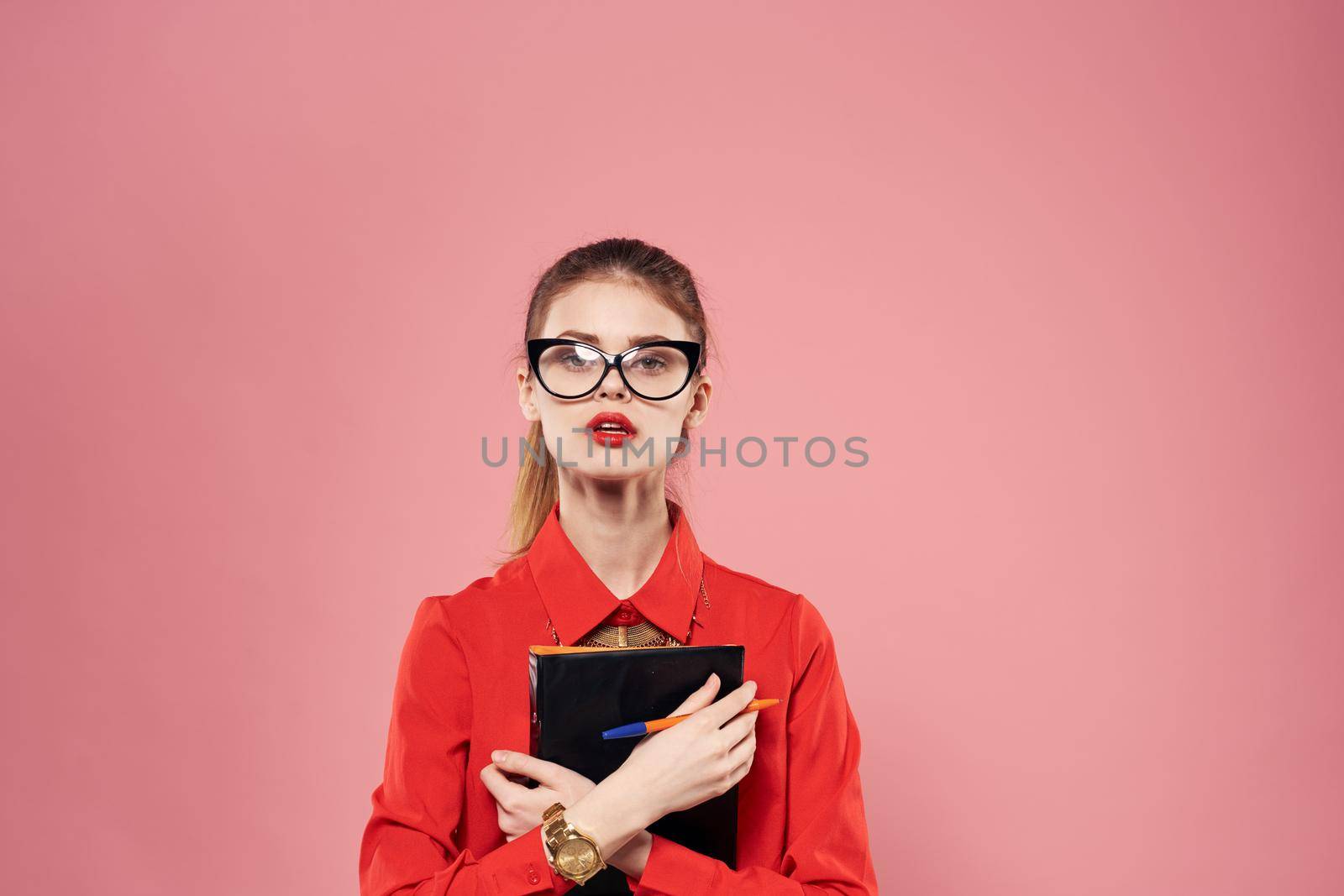 elegant business woman formal suit secretary financial office document by SHOTPRIME