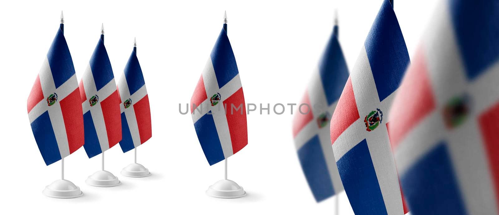 Set of Dominicana national flags on a white background.