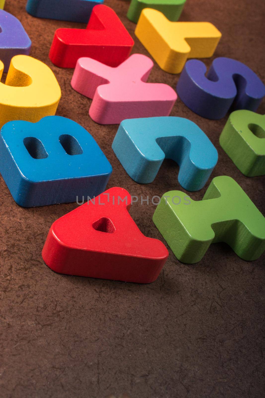 A, B and C wooden alphabet letters for learning concept by berkay