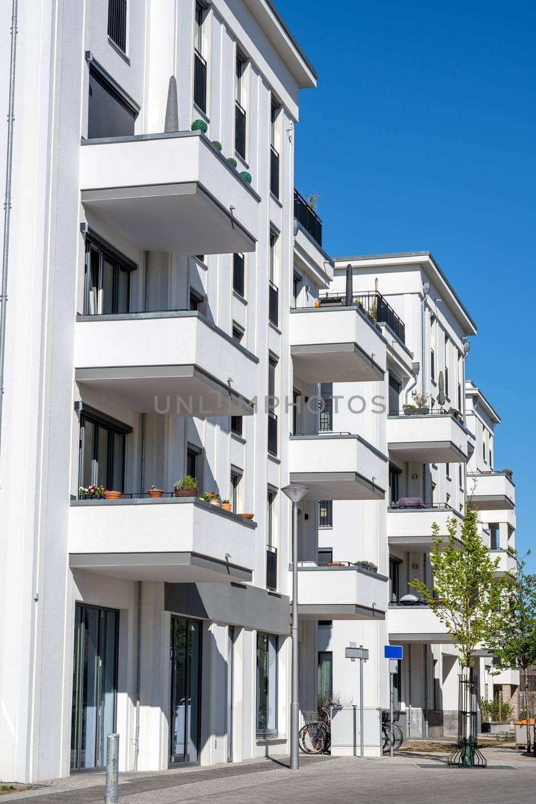 Modern white apartment houses in Berlin, Germany
