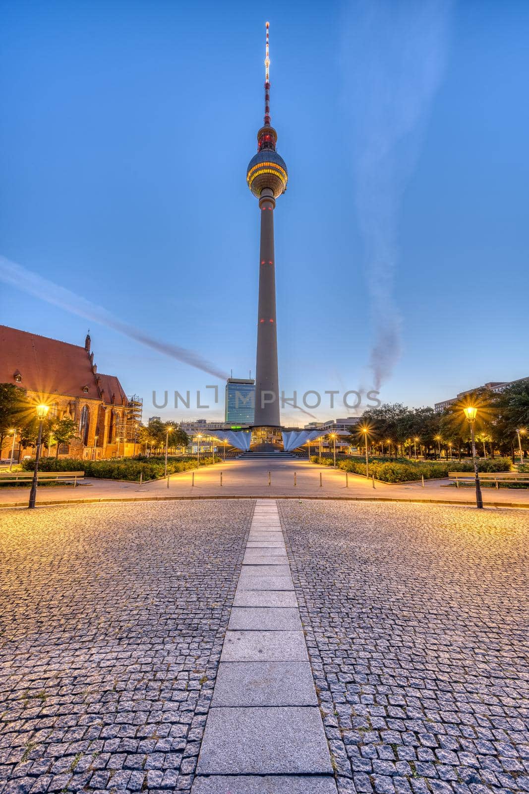 The Alexanderplatz in Berlin with the famous Television Tower at dawn