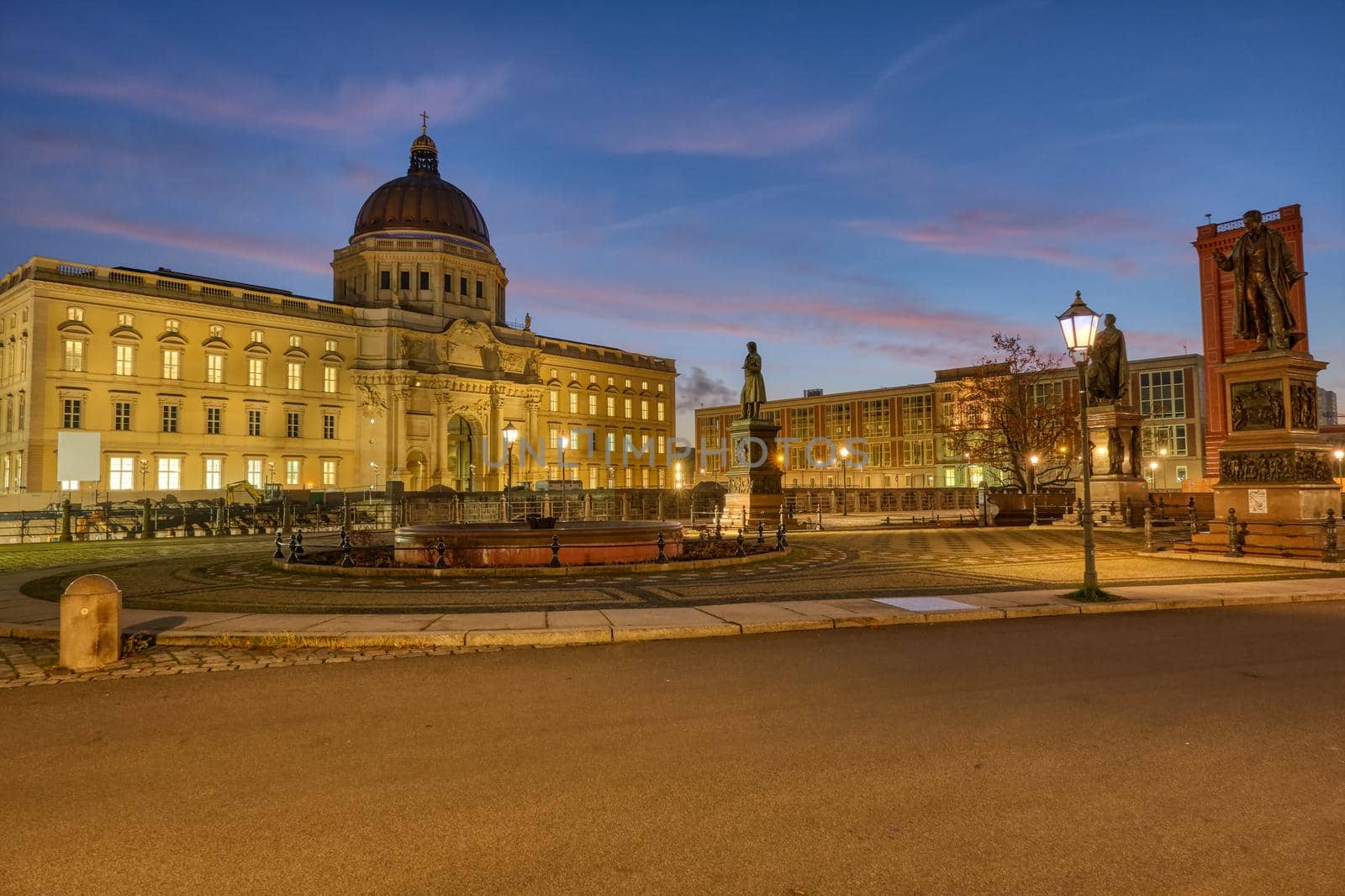 The reconstructed City Palace in Berlin at twilight