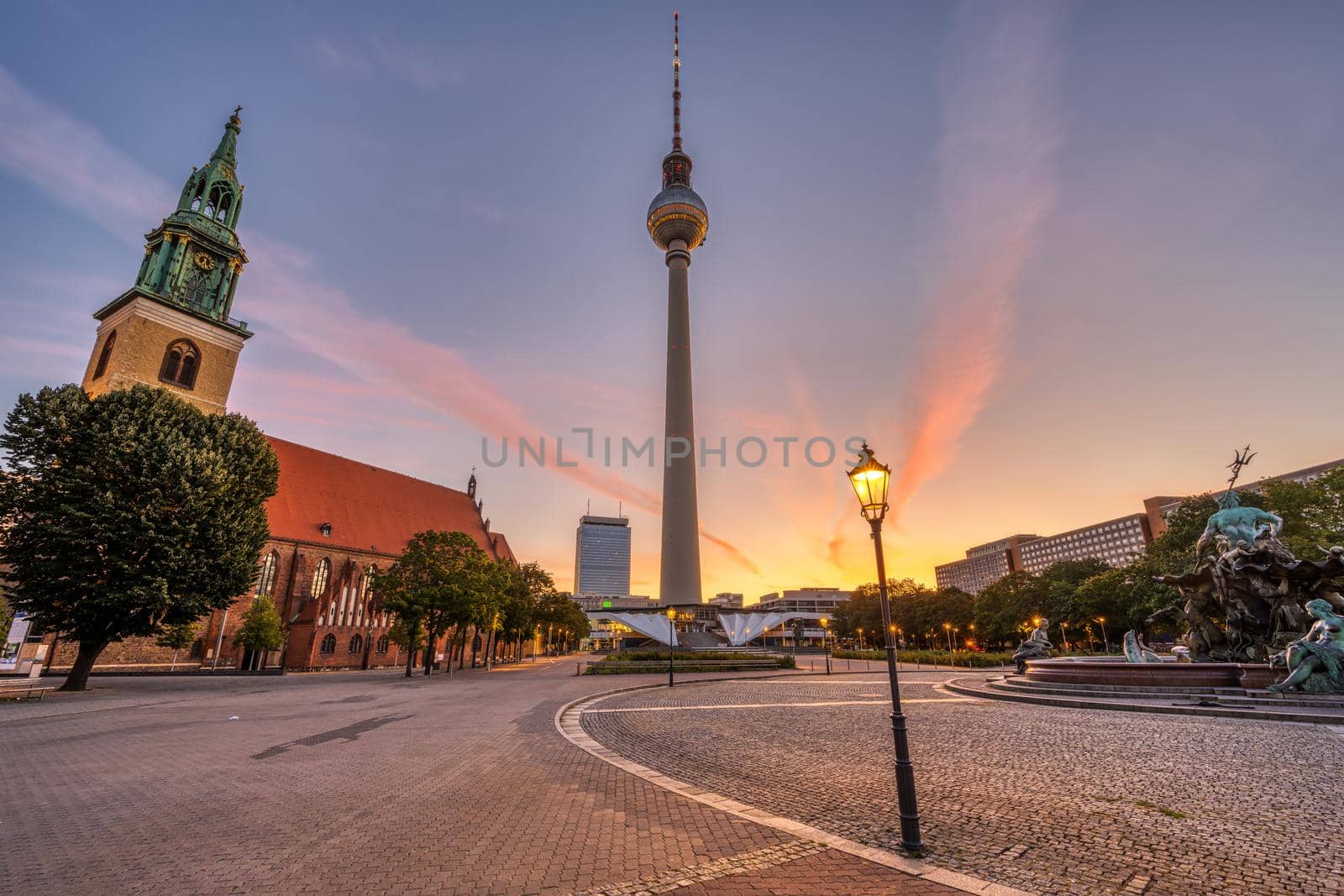 The empty Alexanderplatz in Berlin before sunrise