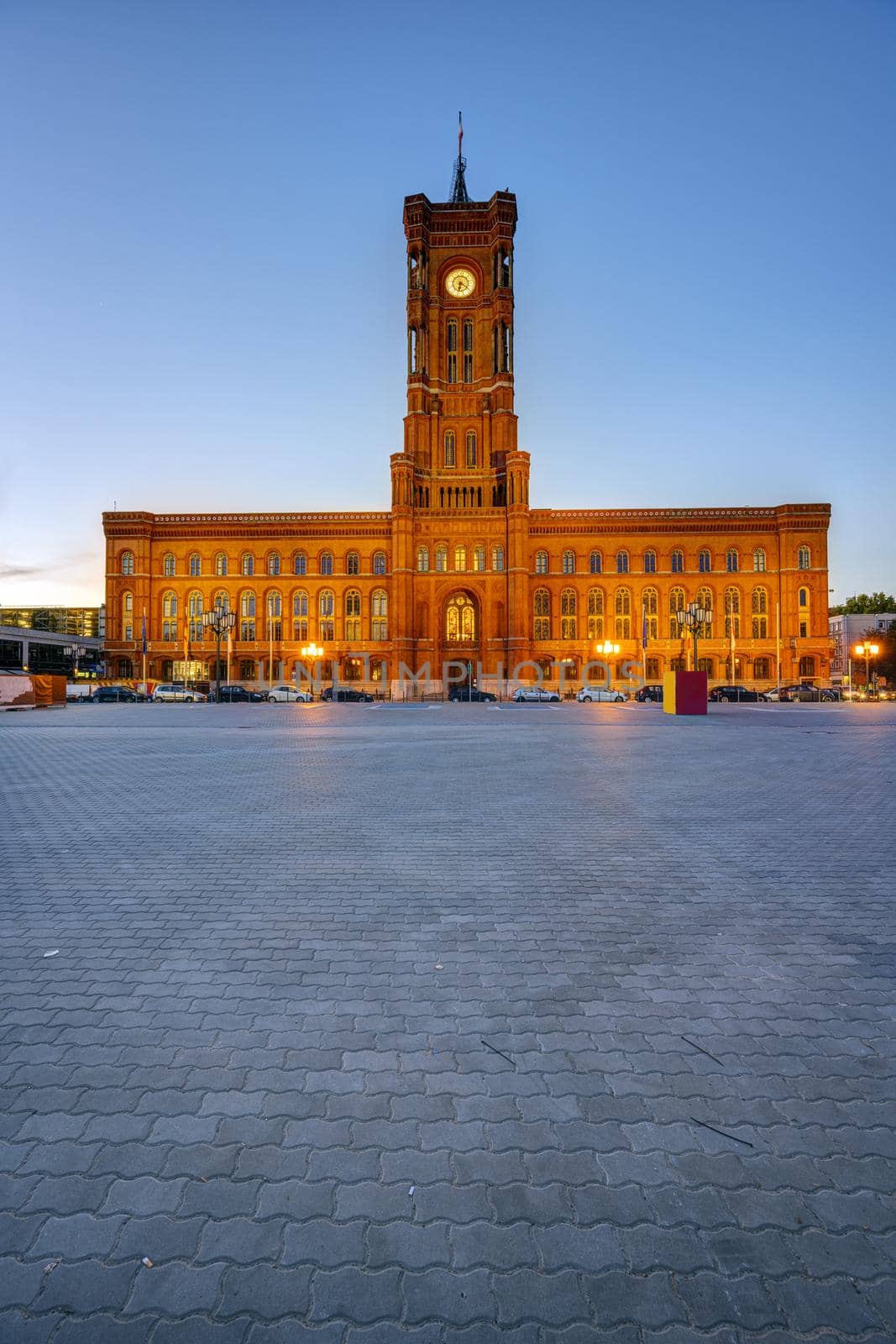 The famous Rotes Rathaus, the town hall of Berlin, before sunrise