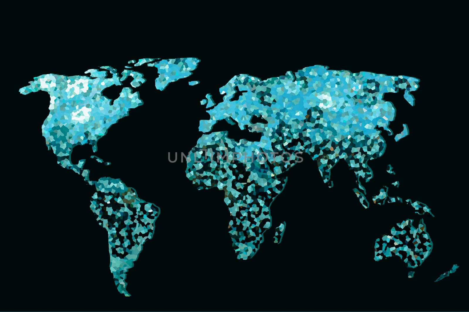 Roughly outlined world map with a colorful background patterns