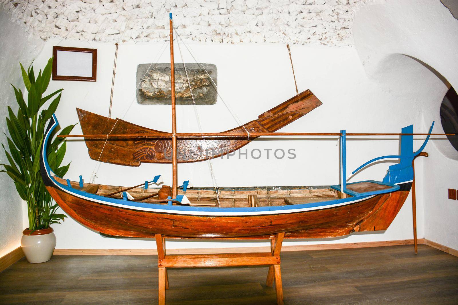 maldives, a typical Maldivian boat built entirely by hand with local wood found on the atolls