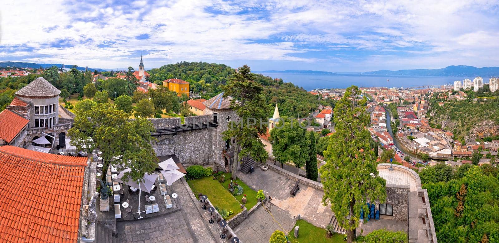 City of Rijeka and Trsat panoramic view, Kvarner bay of Croatia
