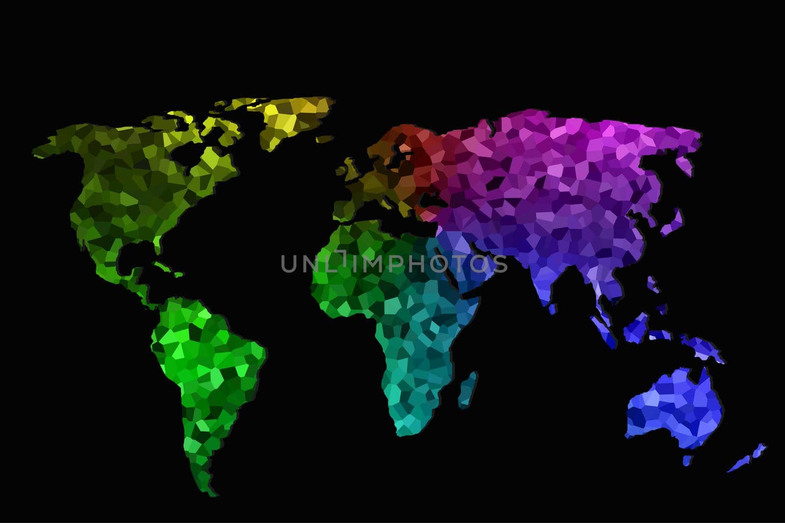 Roughly outlined world map with a colorful background patterns