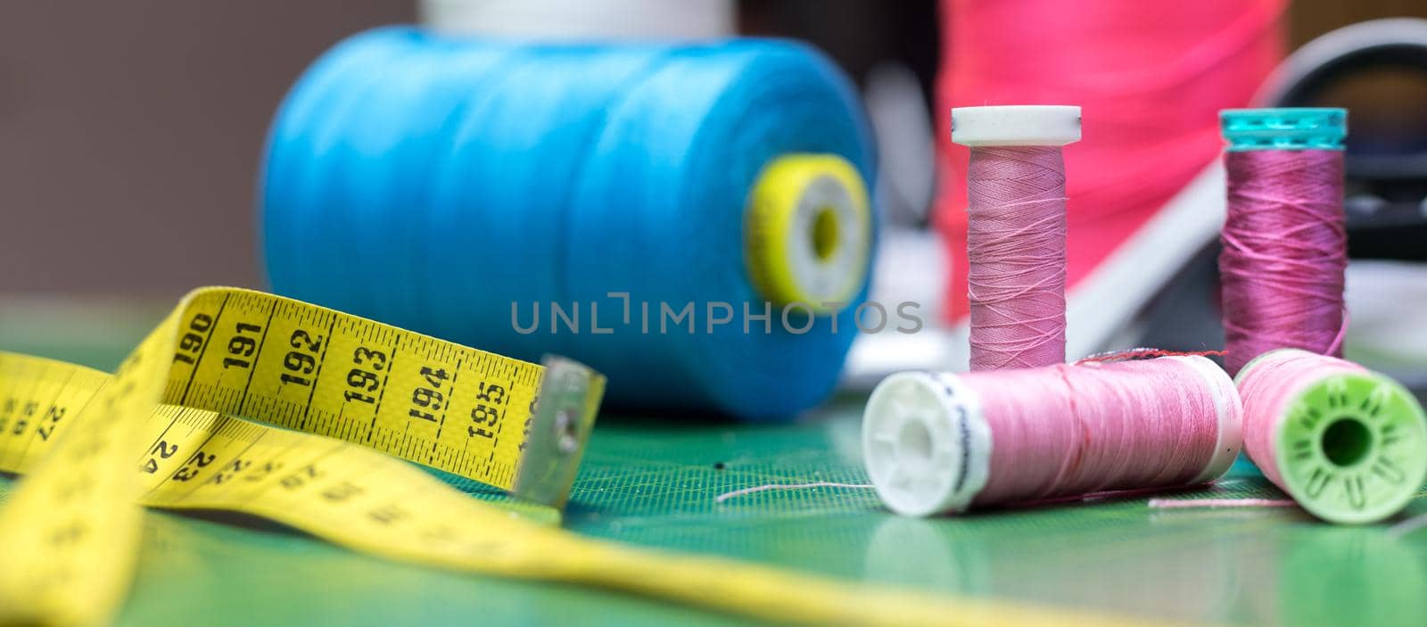 Close up of measuring tape in a textile workshop