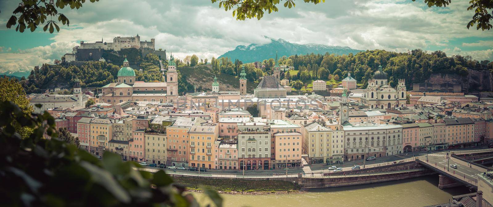 Vacation in Salzburg: Salzburg old city with fortress and cathedral in spring, Austria by Daxenbichler
