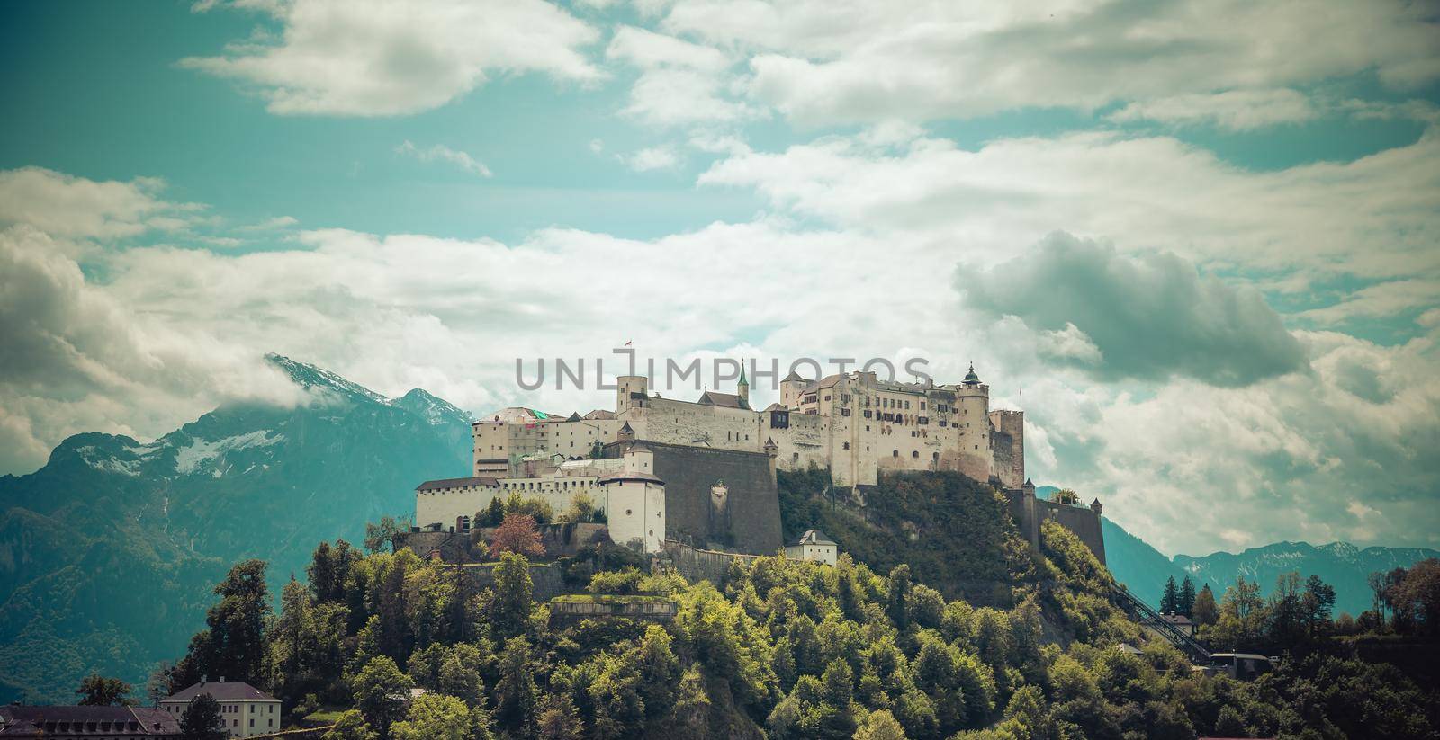 Hohensalzburg fortress, captured from the Kapuzinerberg. Spring time.