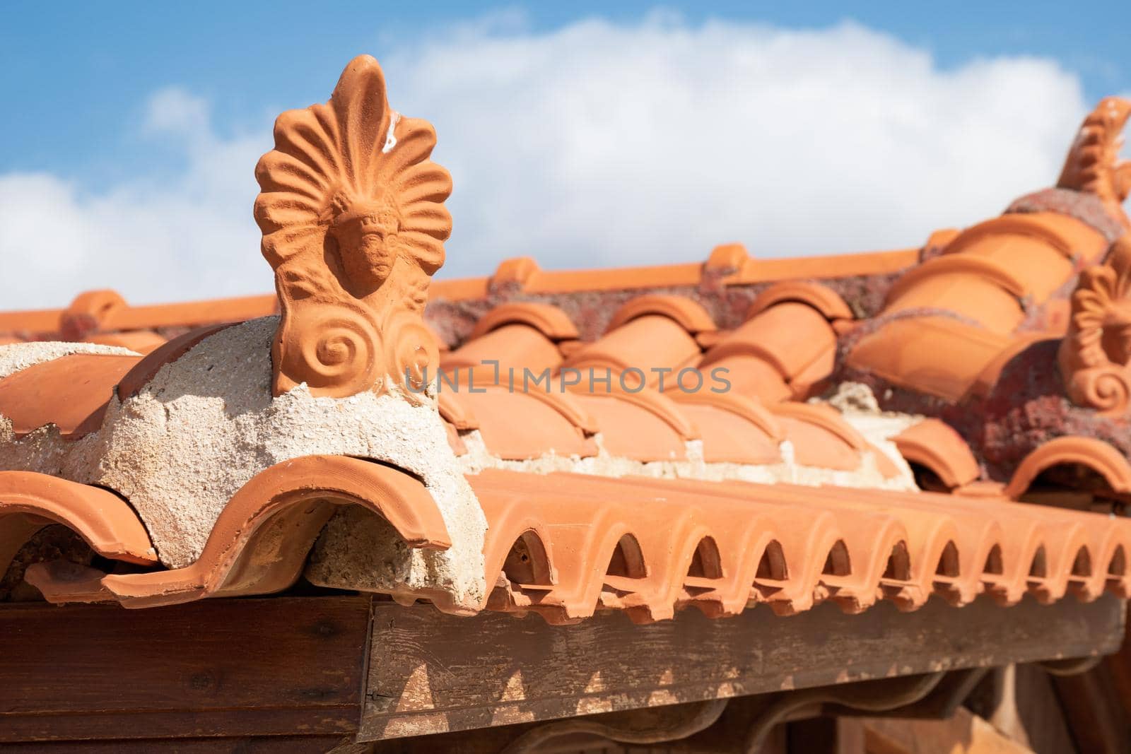 Shot of beautiful roof decoration, Malia Crete Greece