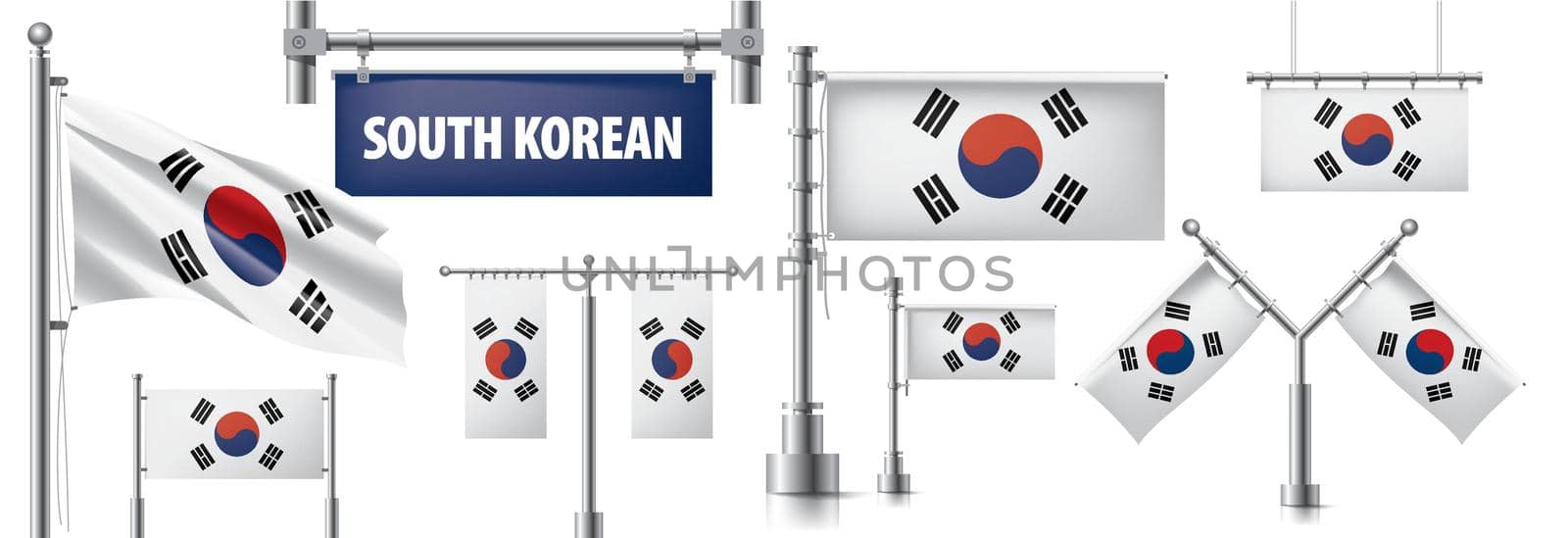 Vector set of the national flag of South Korean in various creative designs by butenkow