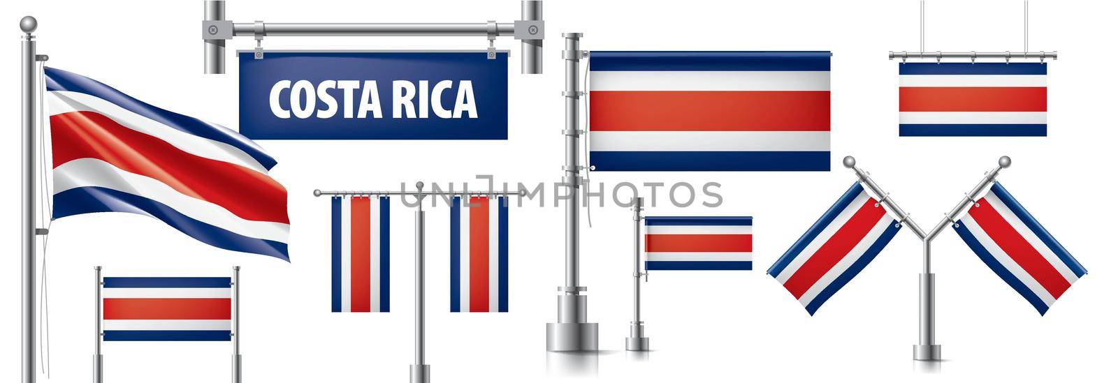 Vector set of the national flag of Costa Rica in various creative designs.