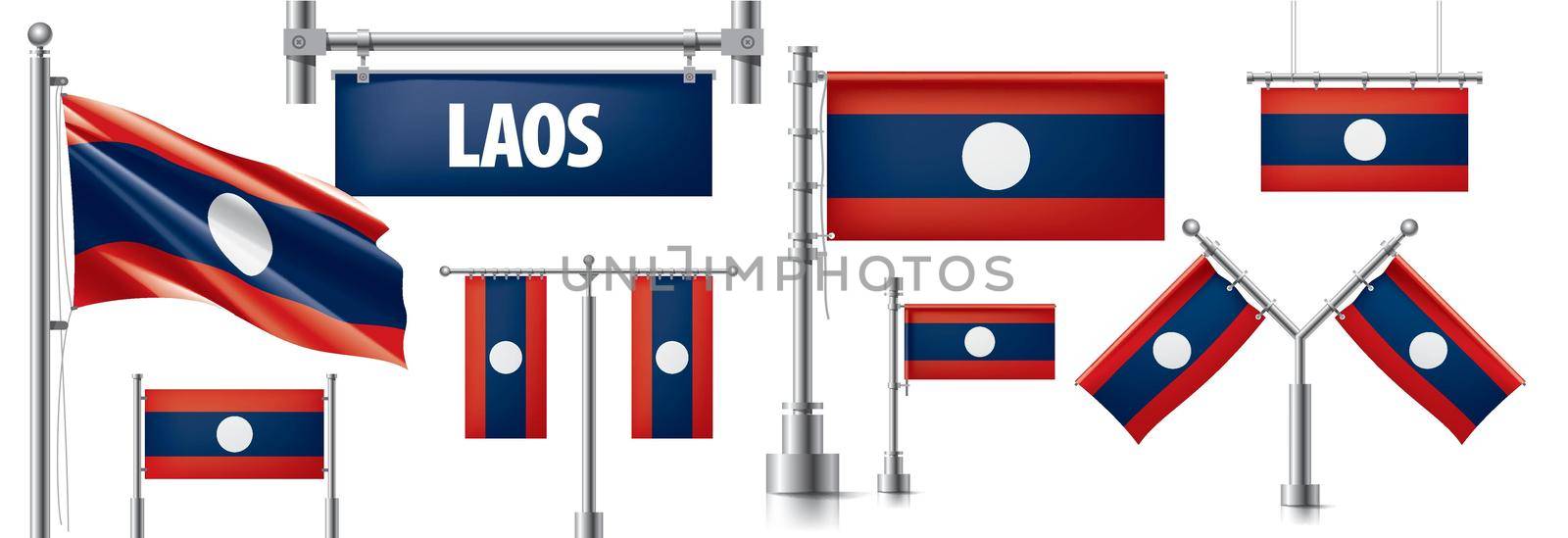 Vector set of the national flag of Laos in various creative designs.