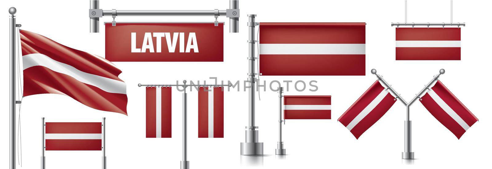 Vector set of the national flag of Latvia in various creative designs by butenkow