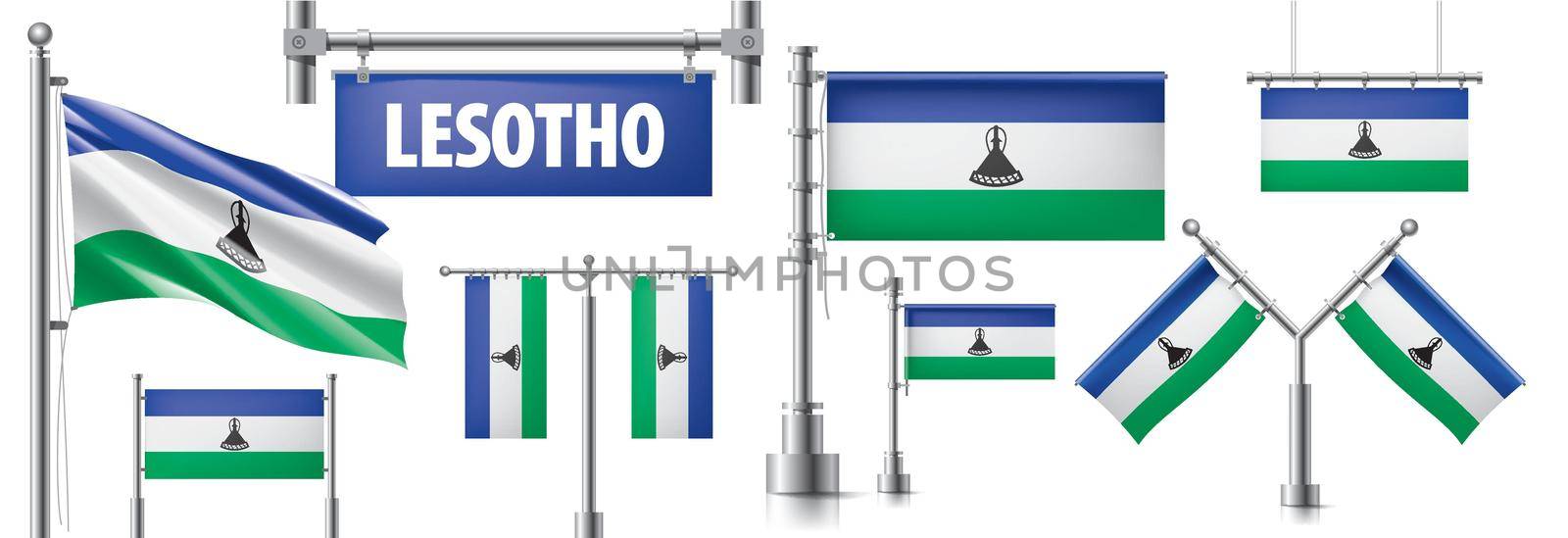 Vector set of the national flag of Lesotho in various creative designs by butenkow