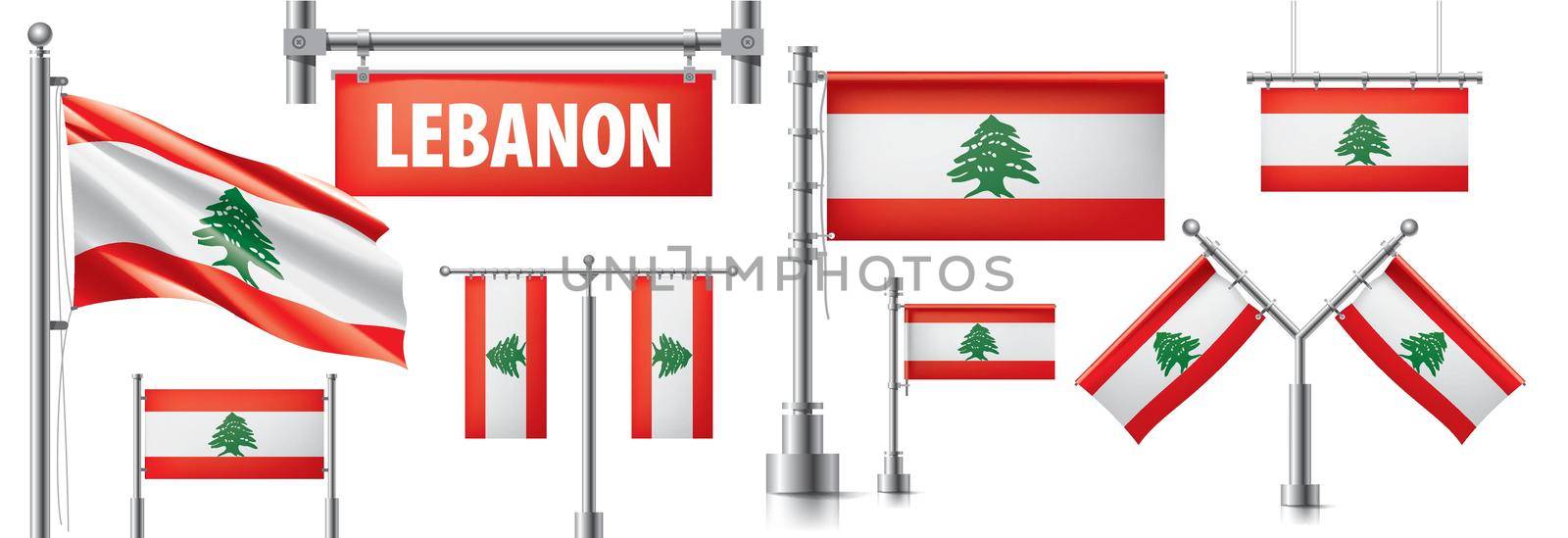 Vector set of the national flag of Lebanon in various creative designs.