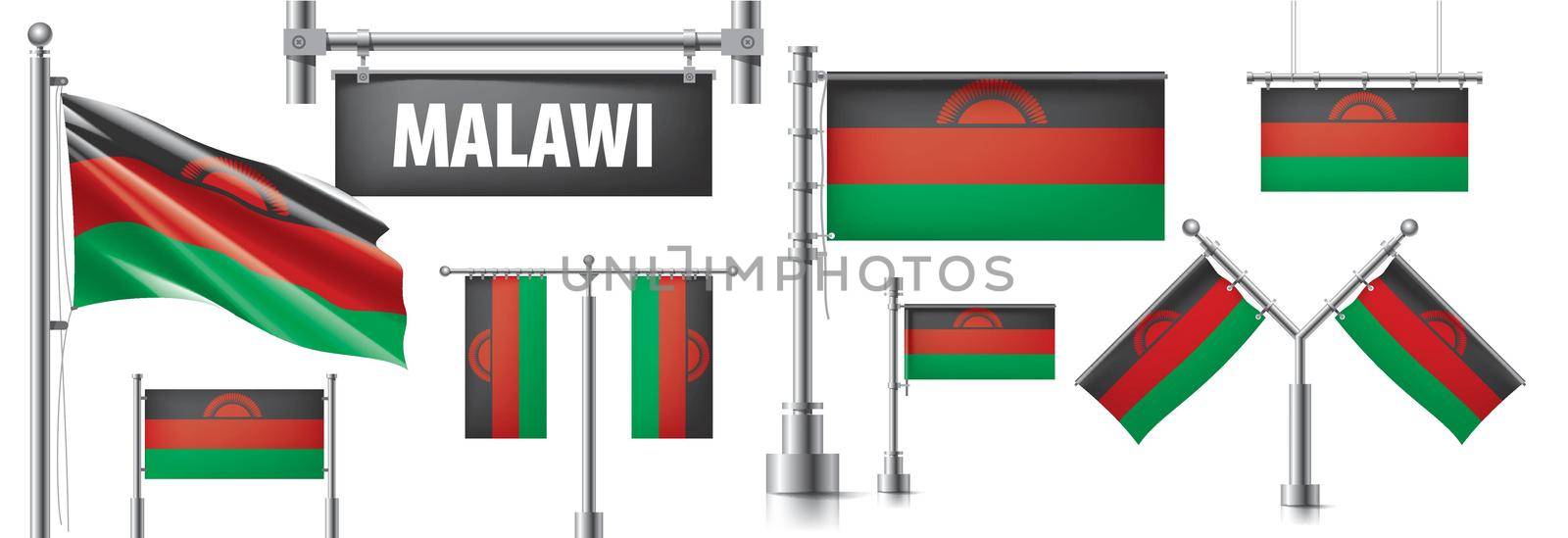 Vector set of the national flag of Malawi in various creative designs.