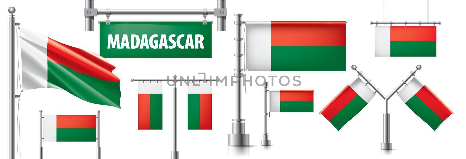 Vector set of the national flag of Madagascar in various creative designs by butenkow