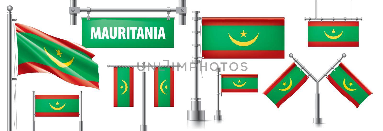 Vector set of the national flag of Mauritania in various creative designs by butenkow