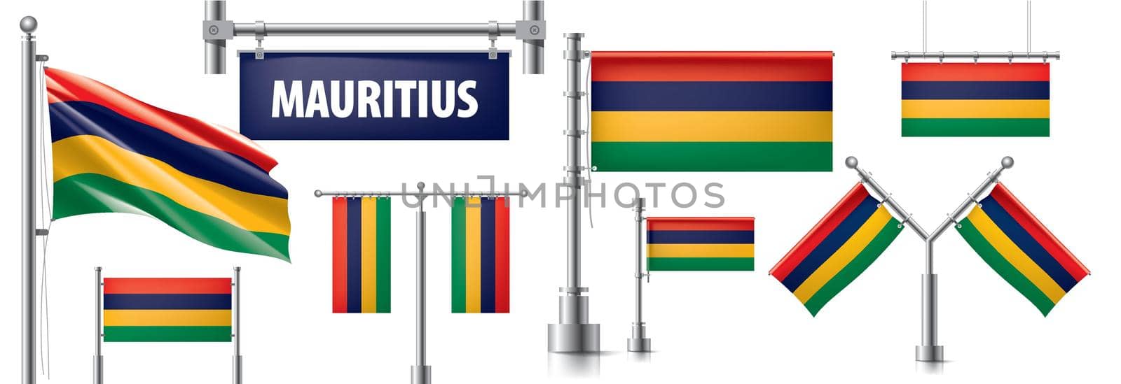 Vector set of the national flag of Mauritius in various creative designs by butenkow