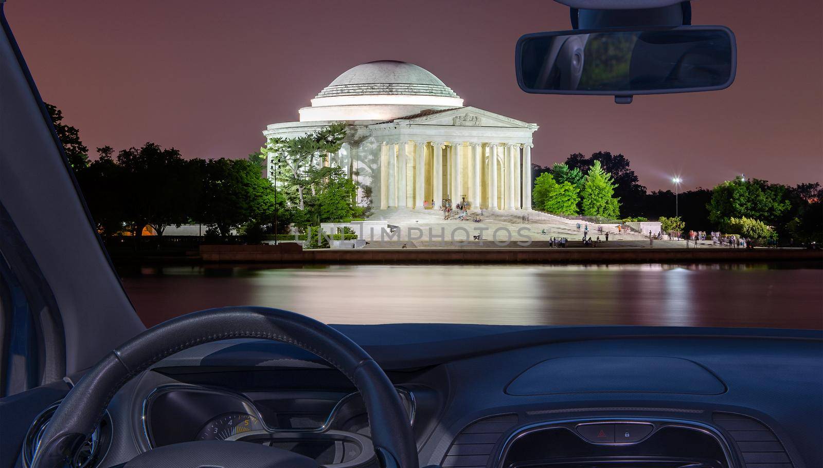 Car windshield view of the Jefferson Memorial, Washington DC, USA by marcorubino