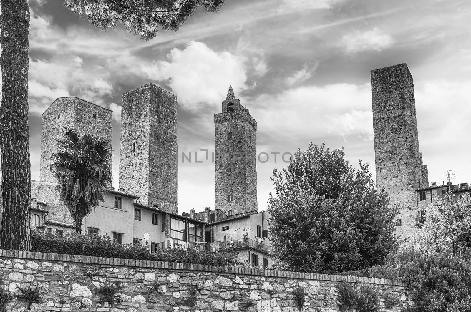 Scenic skyline in the medieval town of San Gimignano, iconic town in the province of Siena, and one of the most visited place in Tuscany, Italy