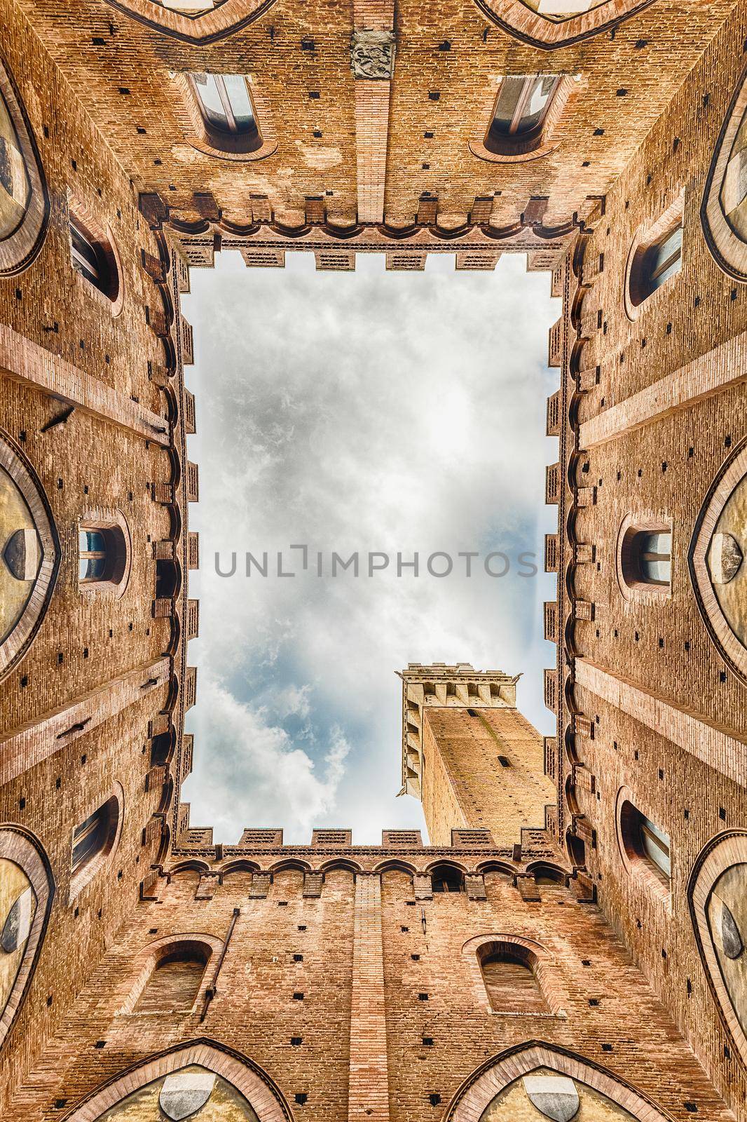 View from the bottom, patio of Palazzo Pubblico, Siena, Italy by marcorubino
