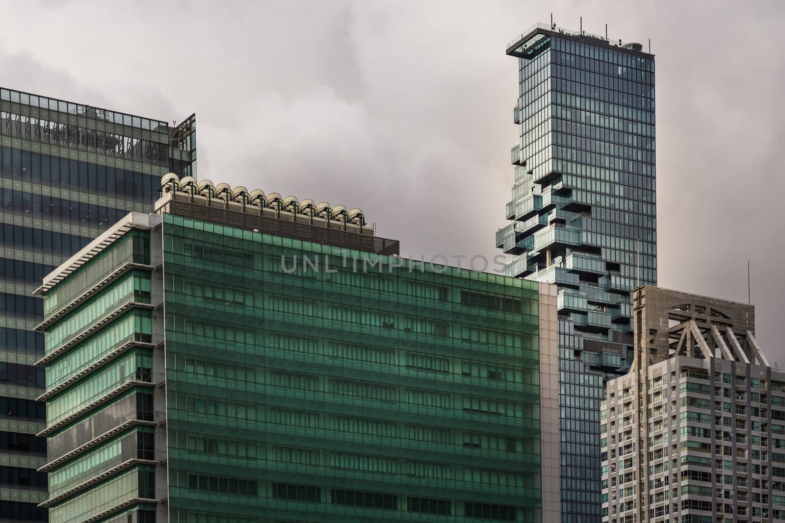 Detail of Modern Office building in downtown Bangkok. Modern architecture building background good for patterns and backgrounds. Selective focus.