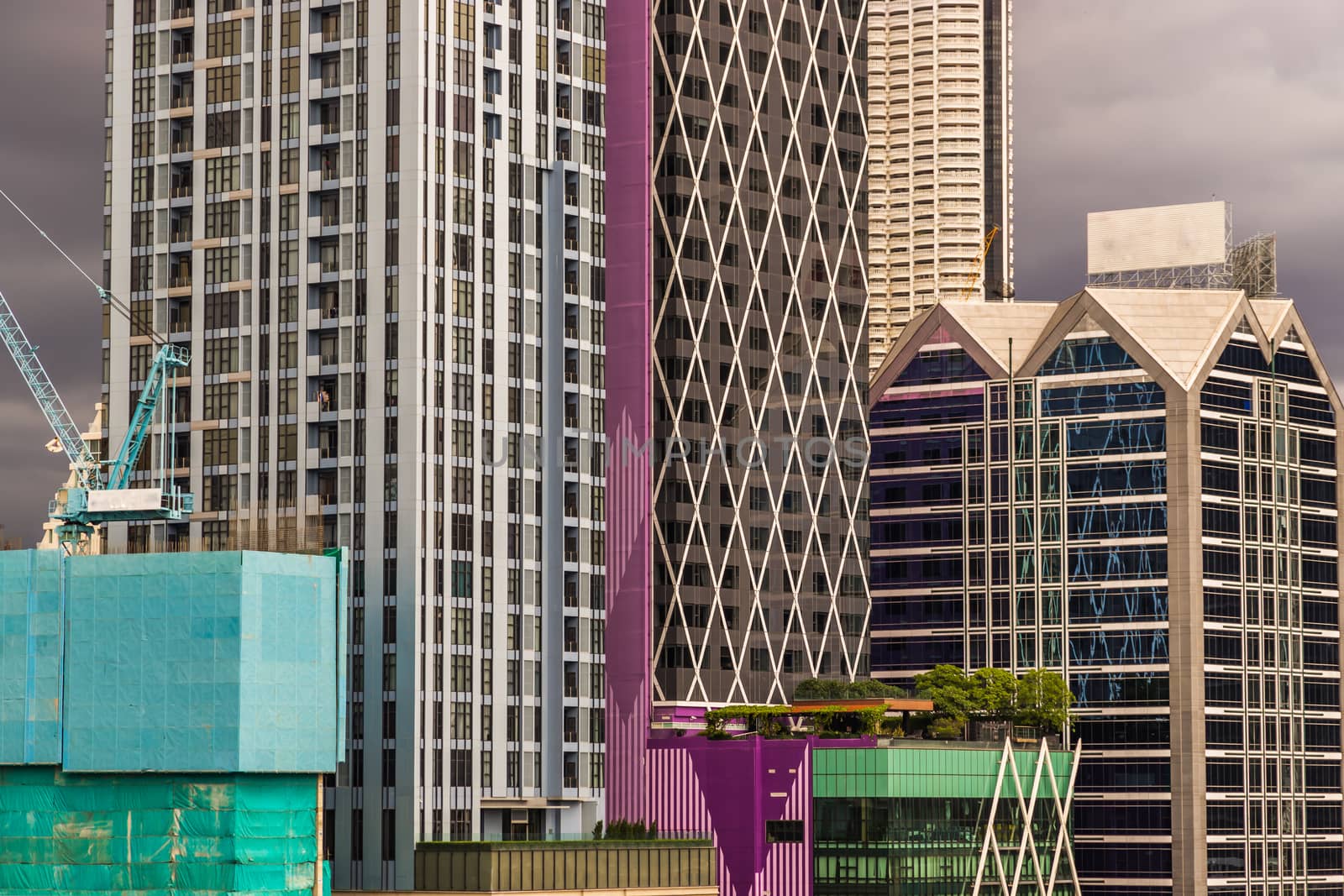Detail of Modern Office building in downtown Bangkok. Modern architecture building background good for patterns and backgrounds. Selective focus.