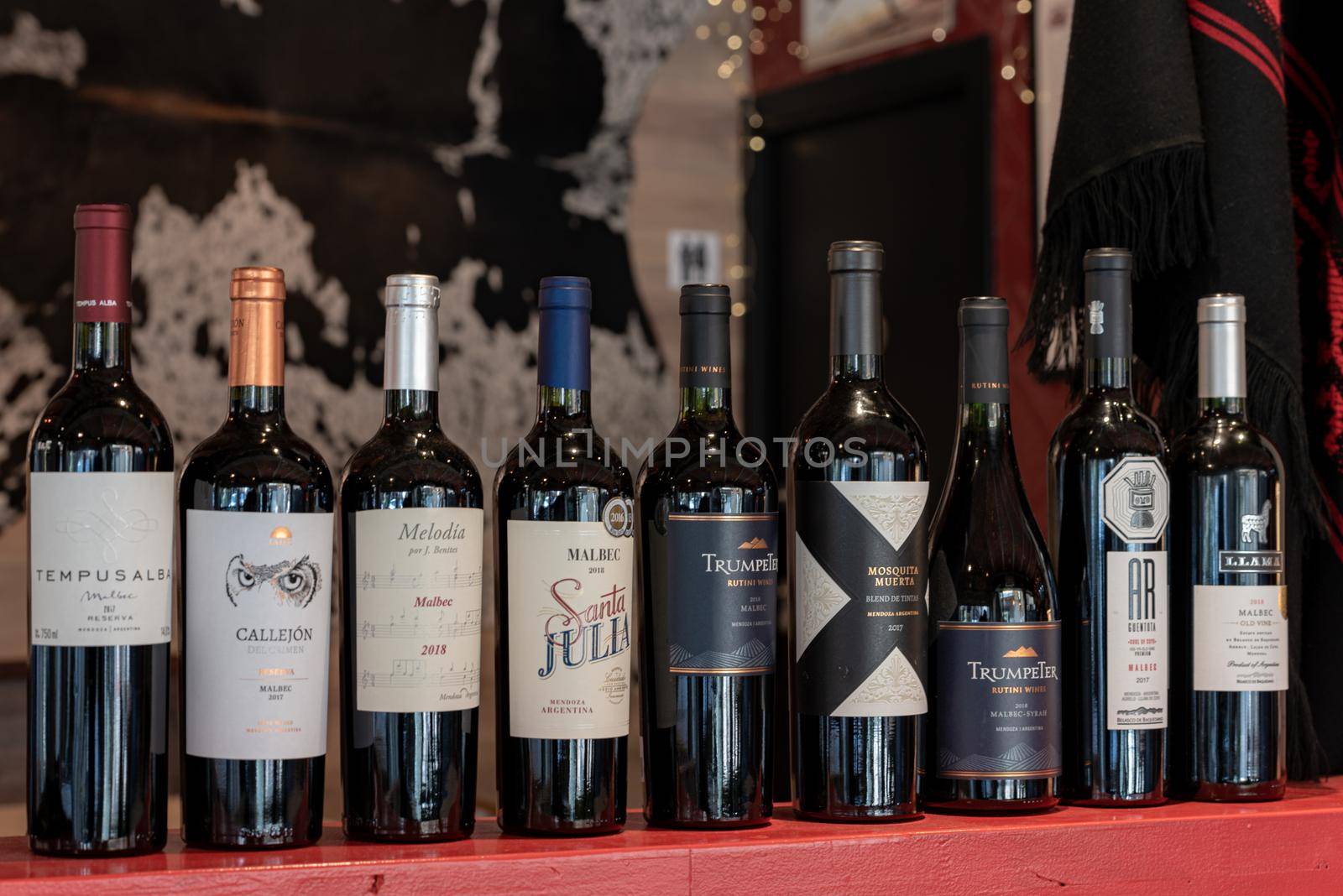 Andorra La Vella, Andorra: 2021 February 25: Argentine wines in a typical restaurant in winter 2021.