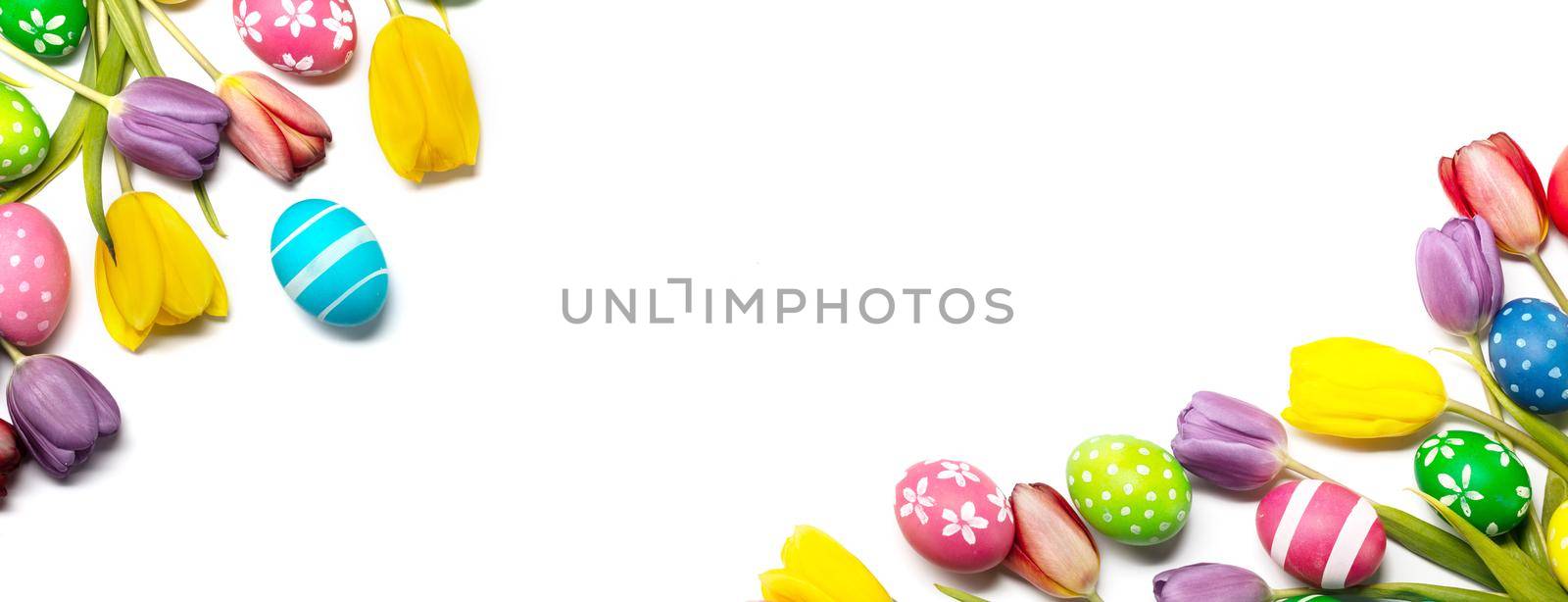 Easter tulips and eggs on white by Yellowj