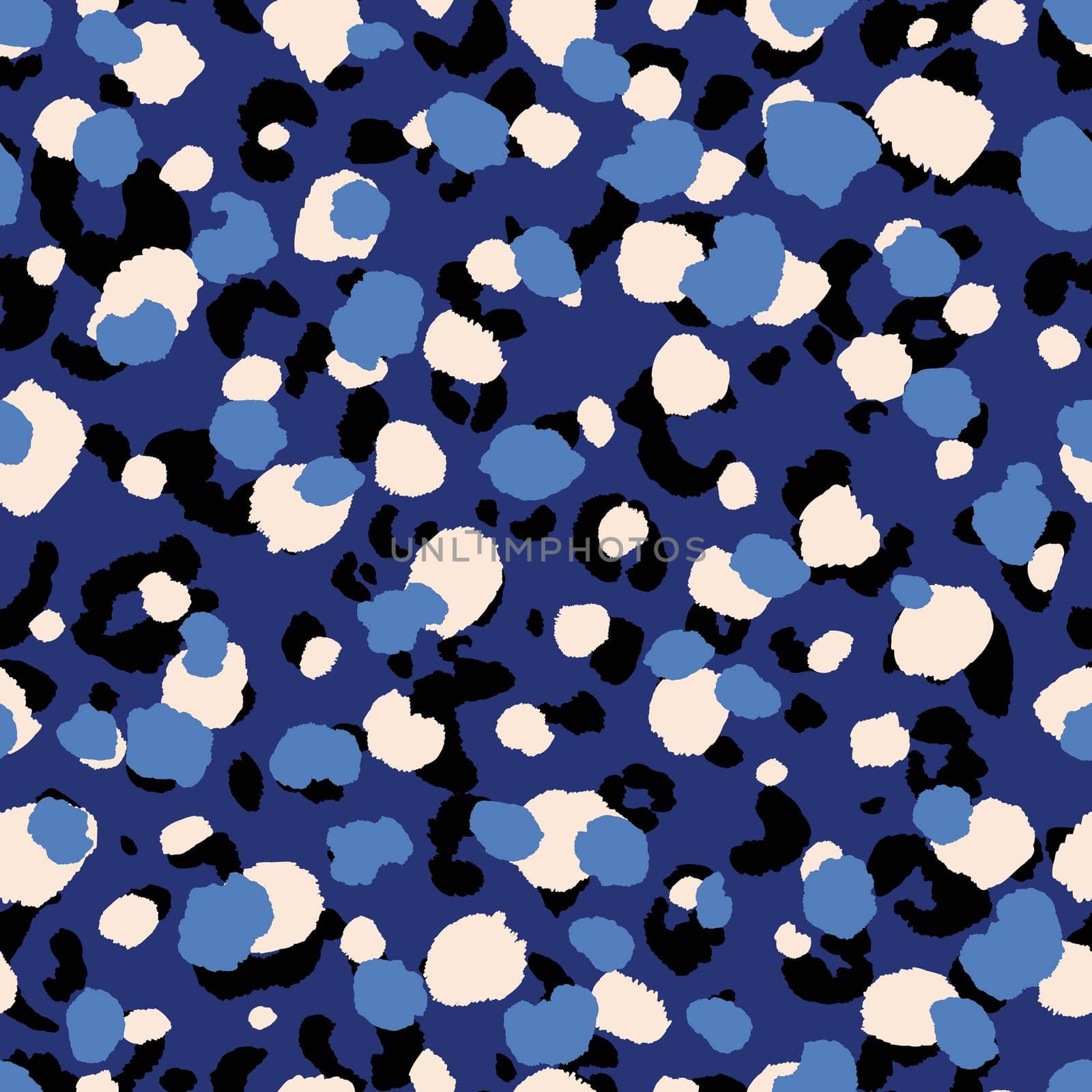 Abstract modern leopard seamless pattern. Animals trendy background. Blue and black decorative vector stock illustration for print, card, postcard, fabric, textile. Modern ornament of stylized skin. by allaku