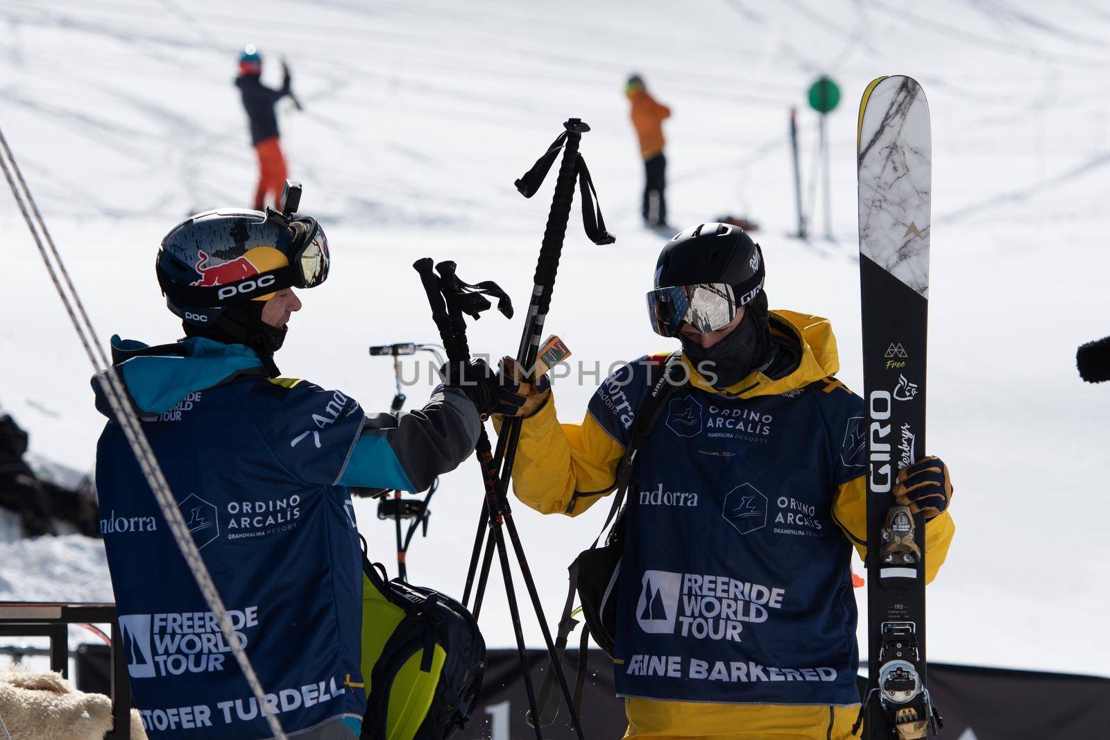 Ordino Arcalis, Andorra: 2021 February 24: Christofer Turdell and Barkered in action at the Freeride World Tour 2021 Step 2 at Ordino Alcalis in Andorra in the winter of 2021.