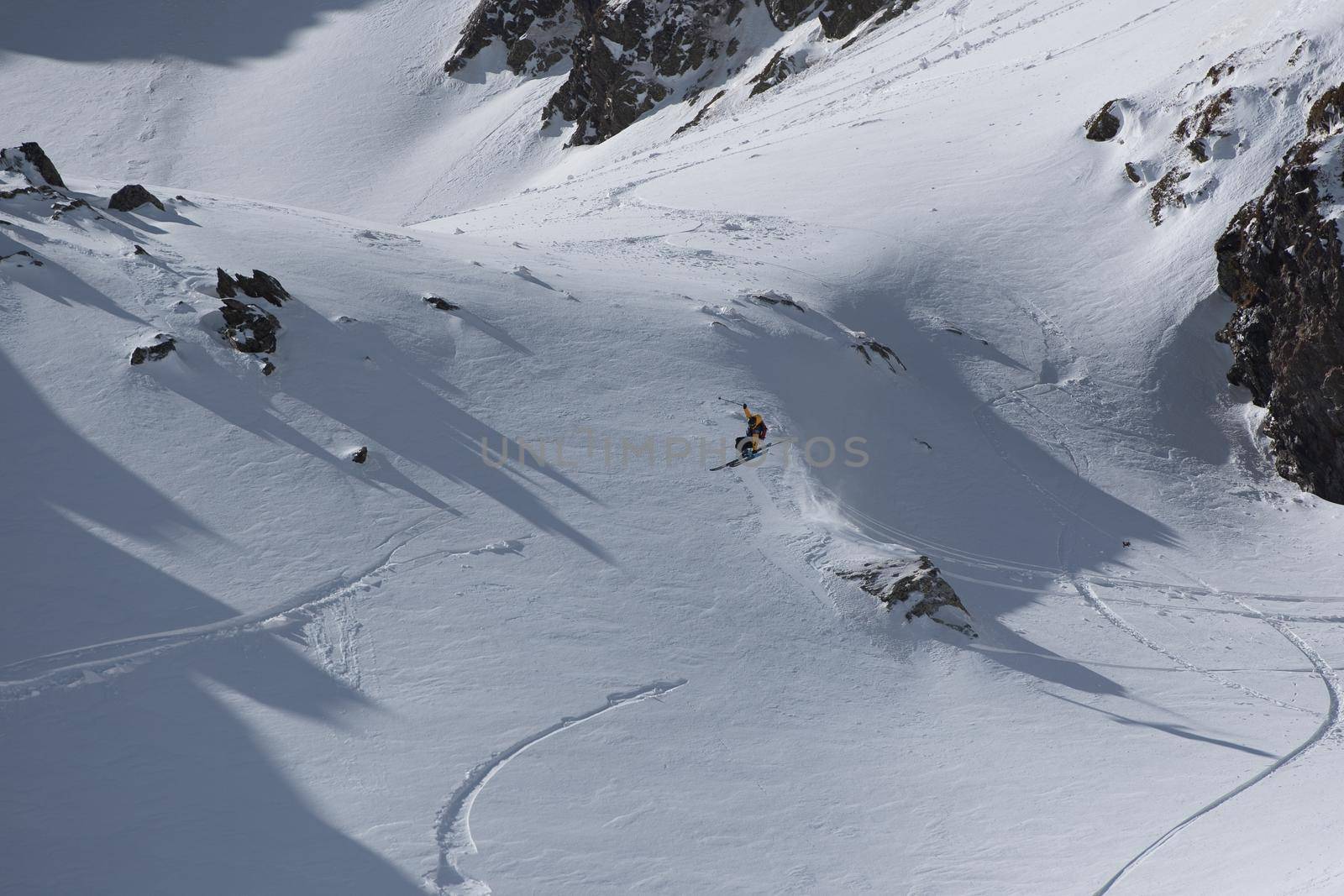 Ordino Arcalis, Andorra: 2021 February 24: Dani Fornell in action at the Freeride World Tour 2021 Step 2 at Ordino Alcalis in Andorra in the winter of 2021.