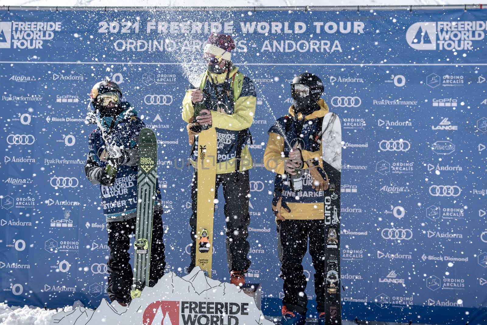 Ordino Arcalis, Andorra: 2021 February 24: Andrew Pollard in action at the Freeride World Tour 2021 Step 2 at Ordino Alcalis in Andorra in the winter of 2021.