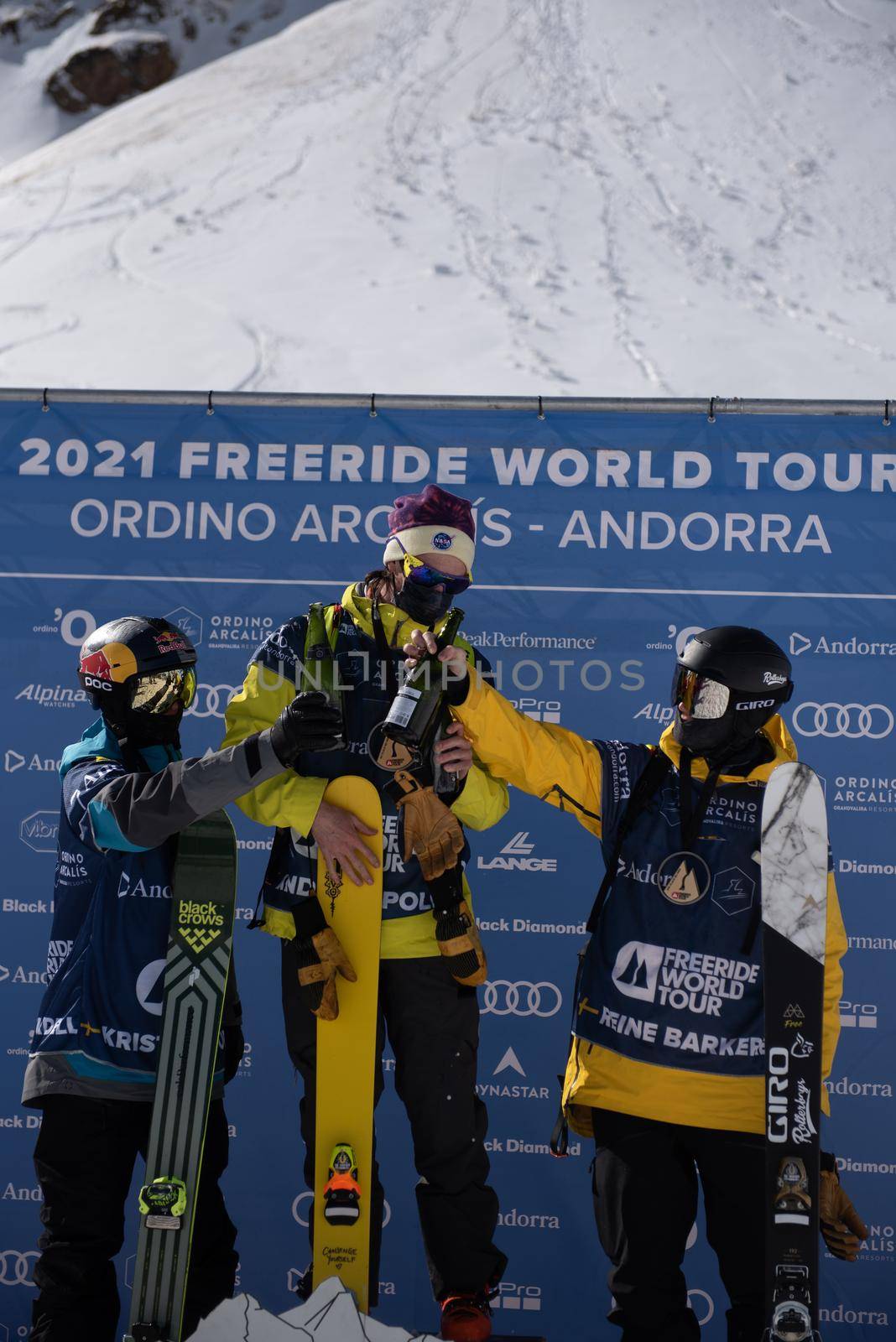 Ordino Arcalis, Andorra: 2021 February 24: Andrew Pollard in action at the Freeride World Tour 2021 Step 2 at Ordino Alcalis in Andorra in the winter of 2021.