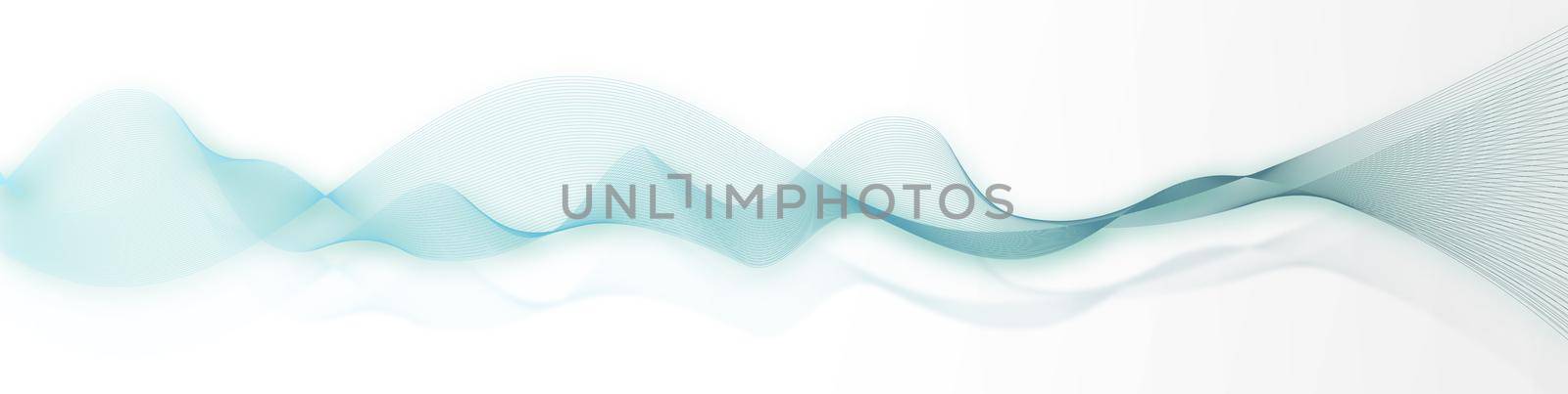 Blue waves horizontal. Abstract wave design over white. Stylized turquoise blue line background. Curved wavy lines, horizontal illustration