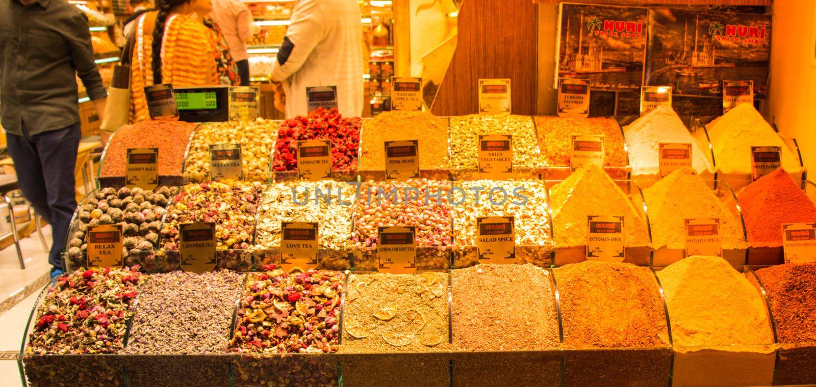 Oriental  colorful spices in a traditional Turkish Spice Bazaar