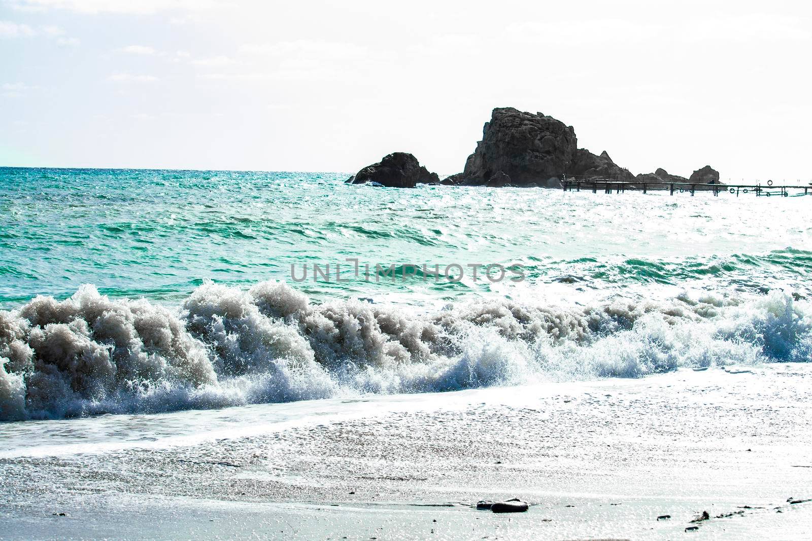 Waves white sunny autumn day.