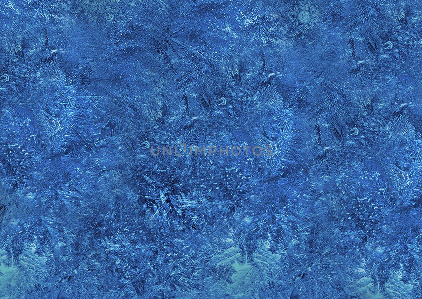 Textured blue background pattern made by frost on the window.Texture or background