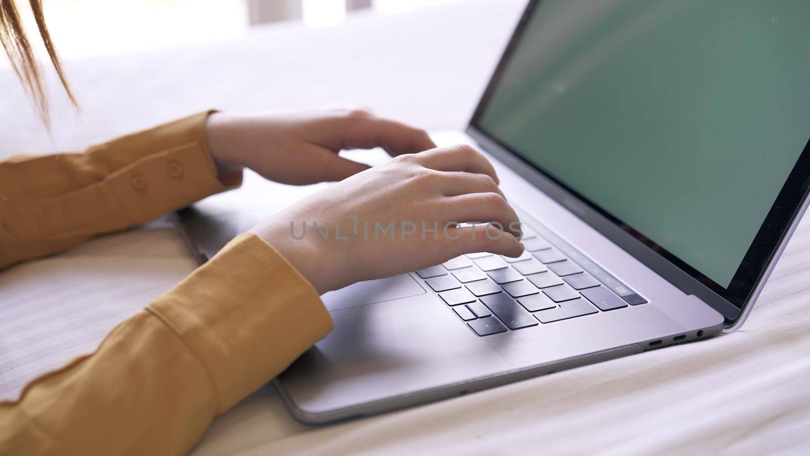 female hands working with laptop freelance technology. High quality photo